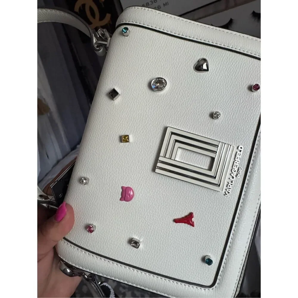 Karl lagerfield maybelle white charm crossbody bag purse nwt